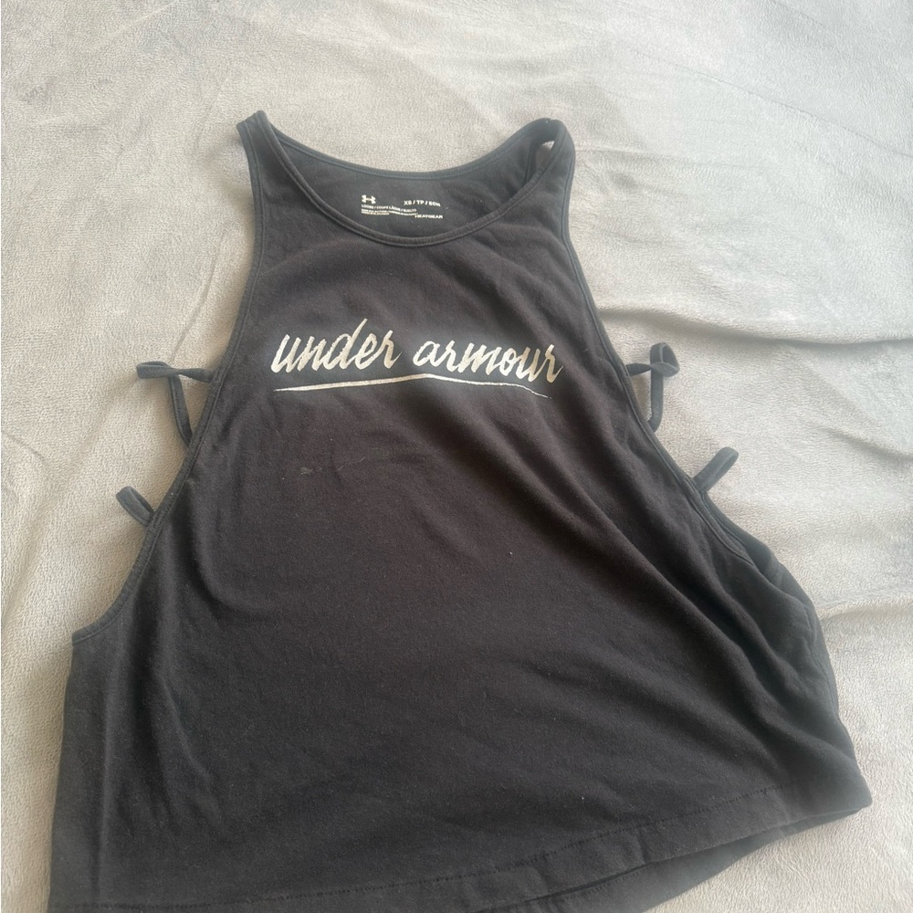 Under Armour Black Tank Top with Script Logo and Side Ties